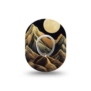 ExpressionMed Black Mountain Dexcom G7 Mini Tape, Dexcom Stelo Glucose Biosensor System, Single Tape and Single Sticker Gold Black Line Mountain Peaks, Patch Continuous Glucose Monitor Design