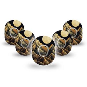 ExpressionMed Black Mountain Dexcom G7 Mini Tape, Dexcom Stelo Glucose Biosensor System, 5-Pack Tape and 5-Pack Sticker Black Gold Moon Summit, Patch Continuous Glucose Monitor Design