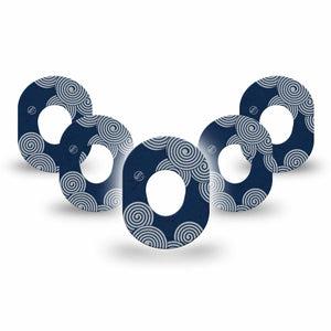 ExpressionMed Blue Swirls Dexcom G7 Mini Tape, Dexcom Stelo Glucose Biosensor System, 5-Pack Tape Navy Blue White Swirls, Patch Continuous Glucose Monitor Design