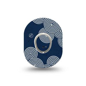 ExpressionMed Blue Swirls Dexcom G7 Mini Tape, Dexcom Stelo Glucose Biosensor System, Single Tape and Single Sticker Tight Swirls, Patch Continuous Glucose Monitor Design