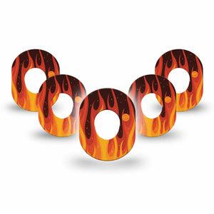 ExpressionMed Roarin' Flame Dexcom G7 Mini Tape, Dexcom Stelo Glucose Biosensor System, 5-Pack, Burning Flame Themed, CGM, Overlay Patch Design