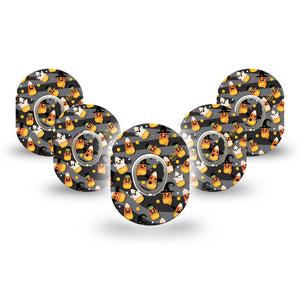 ExpressionMed Candy Corn Dexcom G7 Mini Tape, Dexcom Stelo Glucose Biosensor System, 5-Pack Tape and 5-Pack Sticker, Halloween Treats, Patch Continuous Glucose Monitor Design