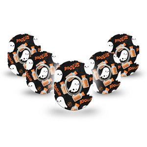 ExpressionMed Boolus Corn Dexcom G7 Mini Tape, Dexcom Stelo Glucose Biosensor System, 5-Pack Tape and 5-Pack Sticker, Ghostly Buddies, Patch Continuous Glucose Monitor Design