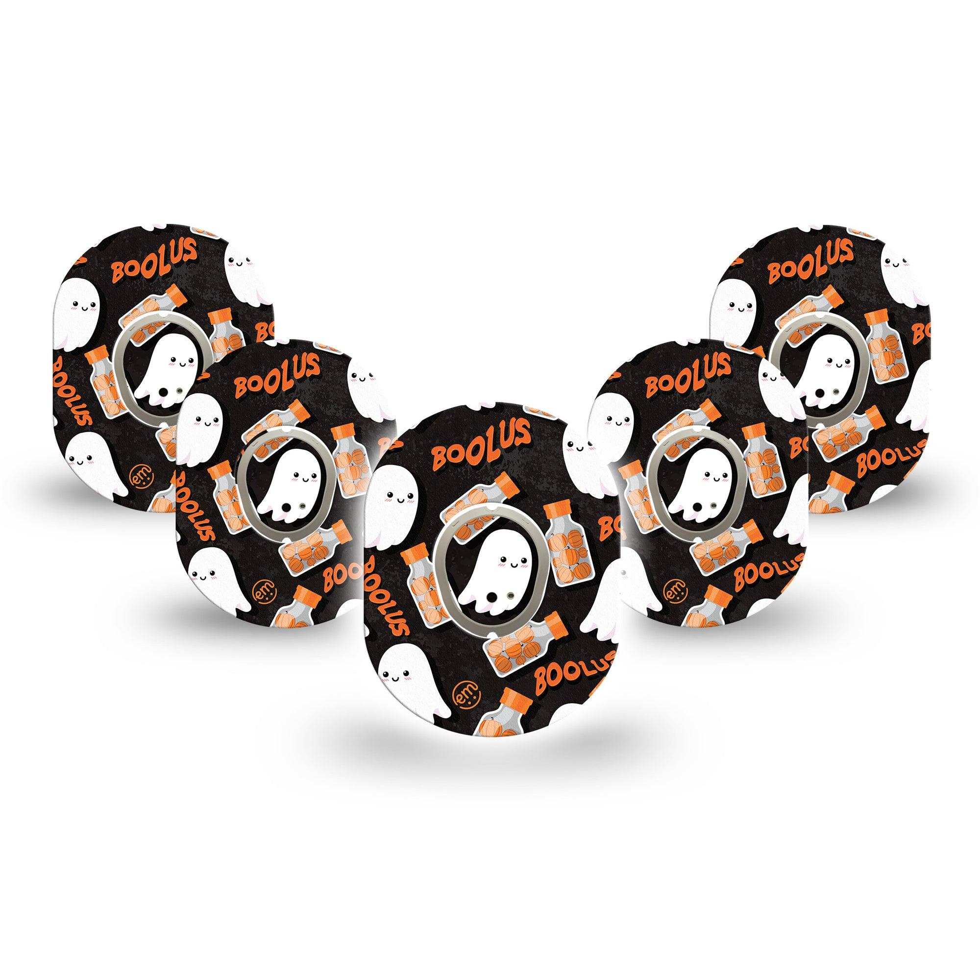 ExpressionMed Boolus Corn Dexcom G7 Mini Tape, Dexcom Stelo Glucose Biosensor System, 5-Pack Tape and 5-Pack Sticker, Ghostly Buddies, Patch Continuous Glucose Monitor Design