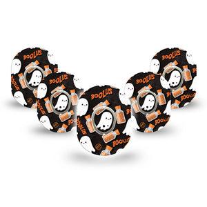ExpressionMed Boolus Corn Dexcom G7 Mini Tape, Dexcom Stelo Glucose Biosensor System, 5-Pack Tape and 5-Pack Sticker, Ghostly Buddies, Patch Continuous Glucose Monitor Design