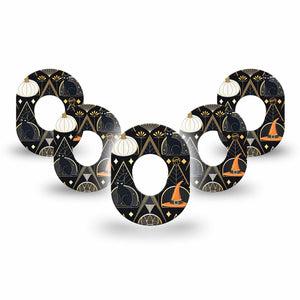 ExpressionMed Art Deco Halloween Dexcom G7 Mini Tape, Dexcom Stelo Glucose Biosensor System, 5-Pack Tape Black Cats Art Deco, Patch Continuous Glucose Monitor Design