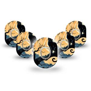 ExpressionMed Spooky Black Cat Dexcom G7 Mini Tape, Dexcom Stelo Glucose Biosensor System, 5-Pack Tape and 5-Pack Sticker Autumn Scenery Black Cat, Patch Continuous Glucose Monitor Design