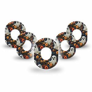 ExpressionMed Embroidered Ghost Dexcom G7 Mini Tape, Dexcom Stelo Glucose Biosensor System, 5-Pack Tape Ghost Halloween Stitch Inspired, Patch Continuous Glucose Monitor Design