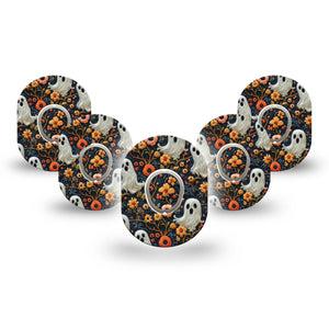ExpressionMed Embroidered Ghost Dexcom G7 Mini Tape, Dexcom Stelo Glucose Biosensor System, 5-Pack Tape and 5-Pack Sticker Ghost Halloween Stitch Inspired, Patch Continuous Glucose Monitor Design