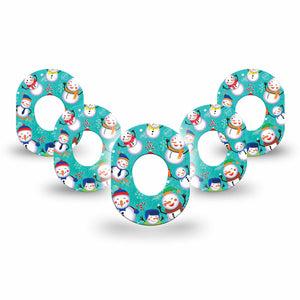 ExpressionMed Snowman Celebration Dexcom G7 Mini Tape, Dexcom Stelo Glucose Biosensor System, 5-Pack Tape, Friendly Snowmen, CGM Fixing Ring Patch Design, Dexcom Stelo Glucose Biosensor System