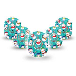 ExpressionMed Snowman Celebration Dexcom G7 Mini Tape, Dexcom Stelo Glucose Biosensor System, 5-Pack Tape and 5-Pack Sticker, Friendly Snowmen, Patch Continuous Glucose Monitor Design