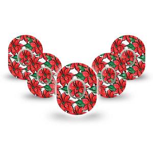 ExpressionMed Poinsettia Dexcom G7 Mini Tape, Dexcom Stelo Glucose Biosensor System, 5-Pack Tape and 5-Pack Sticker, Christmas Poinsettia, Patch Continuous Glucose Monitor Design