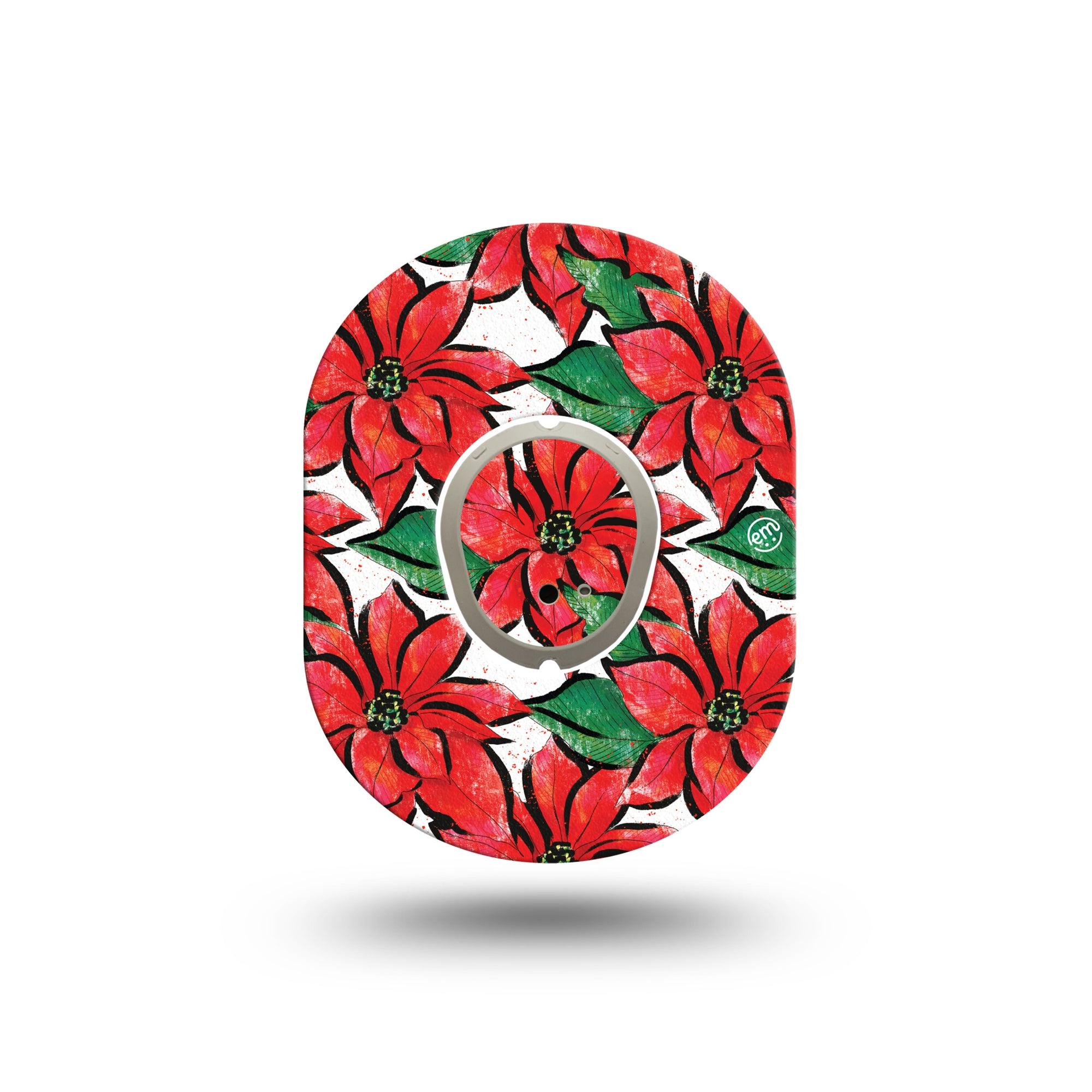 ExpressionMed Poinsettia Dexcom G7 Mini Tape, Dexcom Stelo Glucose Biosensor System, Single Tape and Single Sticker, Velvet Poinsettia, Patch Continuous Glucose Monitor Design