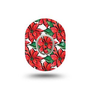 ExpressionMed Poinsettia Dexcom G7 Mini Tape, Dexcom Stelo Glucose Biosensor System, Single Tape and Single Sticker, Velvet Poinsettia, Patch Continuous Glucose Monitor Design
