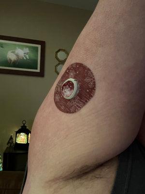 ExpressionMed, Silver Snowflakes Dexcom G7 Tape, Single Tape and Single Sticker, Arm Wearing Christmas Themed CGM Adhesive Patch Design