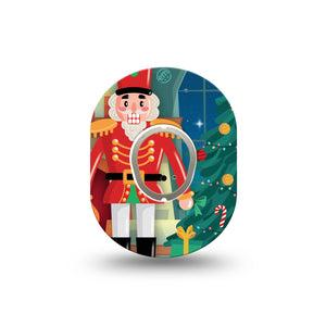 ExpressionMed Nutcracker Dexcom G7 Mini Tape, Dexcom Stelo Glucose Biosensor System, Single Tape and Single Sticker Brightly Colored Nutcracker Toy with Christmas Tree, Patch Continuous Glucose Monitor Design