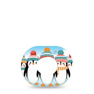 ExpressionMed Penguins In Row Dexcom G7 and Stelo Mini Tape, Dexcom Stelo Glucose Biosensor System, Single Tape Hat and Scarf Penguins, Patch Continuous Glucose Monitor Design