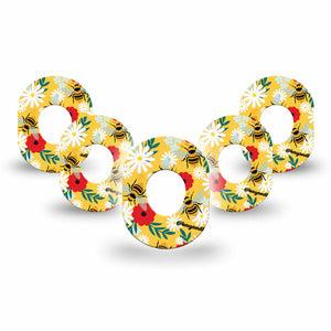 ExpressionMed Bees and Flowers Dexcom G7 Mini Tape 5-Pack Garden Florals and Insects, CGM Adhesive Patch Design, Dexcom Stelo Glucose Biosensor System