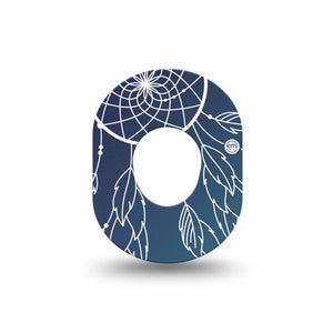 ExpressionMed Blue Dreamcatcher Dexcom G7 Mini Tape White Dreamcatcher Blue Backdrop, CGM Overlay Patch Design, Dexcom Stelo Glucose Biosensor System