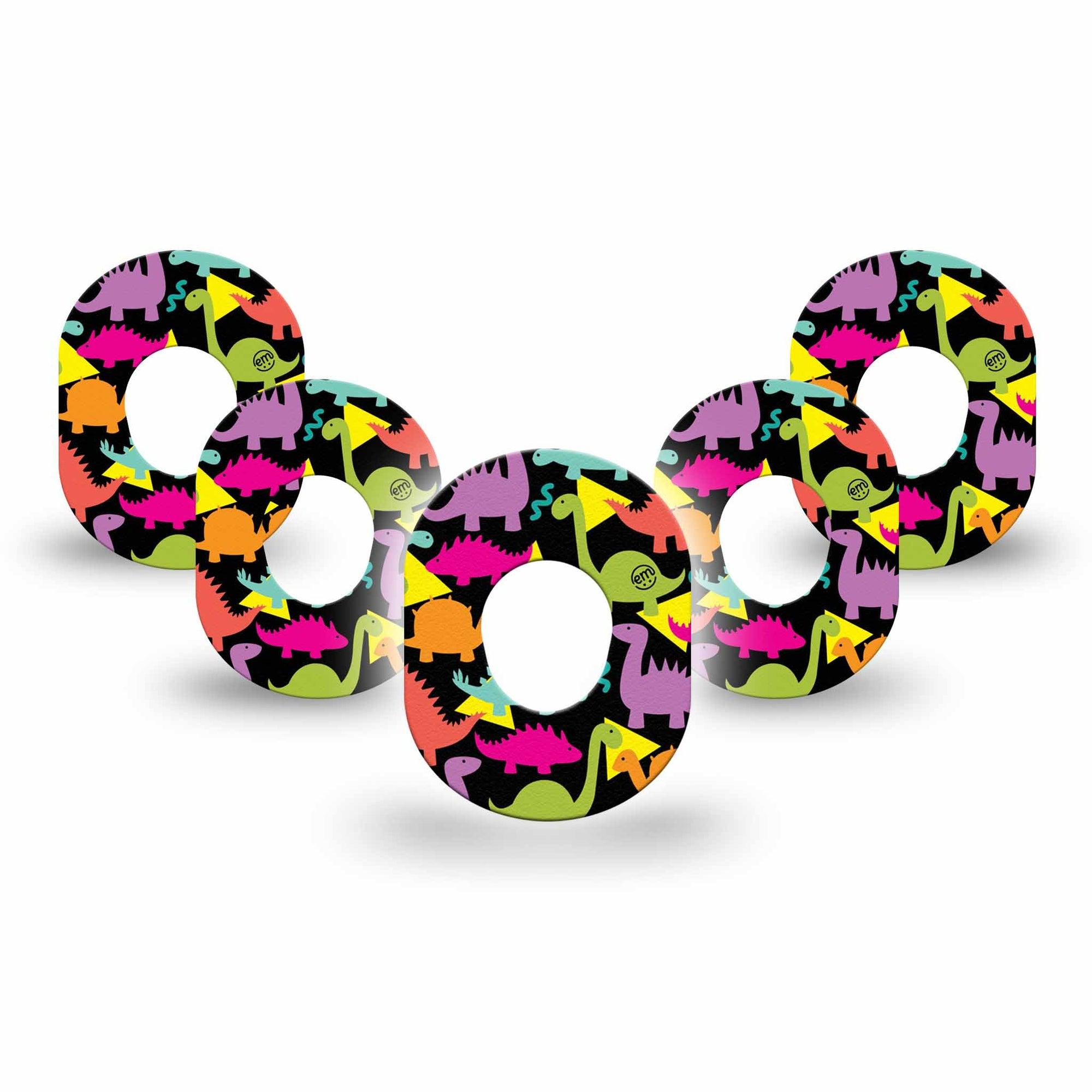 ExpressionMed Delightful Dinos Dexcom G7 Mini Tape, Dexcom Stelo Glucose Biosensor System, 5-Pack Tape, Playful Dinosaurs, CGM Fixing Ring Patch Design, Dexcom Stelo Glucose Biosensor System