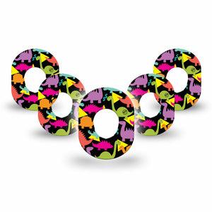 ExpressionMed Delightful Dinos Dexcom G7 Mini Tape, Dexcom Stelo Glucose Biosensor System, 5-Pack Tape, Playful Dinosaurs, CGM Fixing Ring Patch Design, Dexcom Stelo Glucose Biosensor System