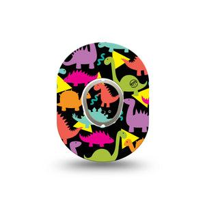 ExpressionMed Delightful Dinos Dexcom G7 Mini Tape, Dexcom Stelo Glucose Biosensor System, Single Tape and Single Sticker, Colorful Dinosaurs, Patch Continuous Glucose Monitor Design