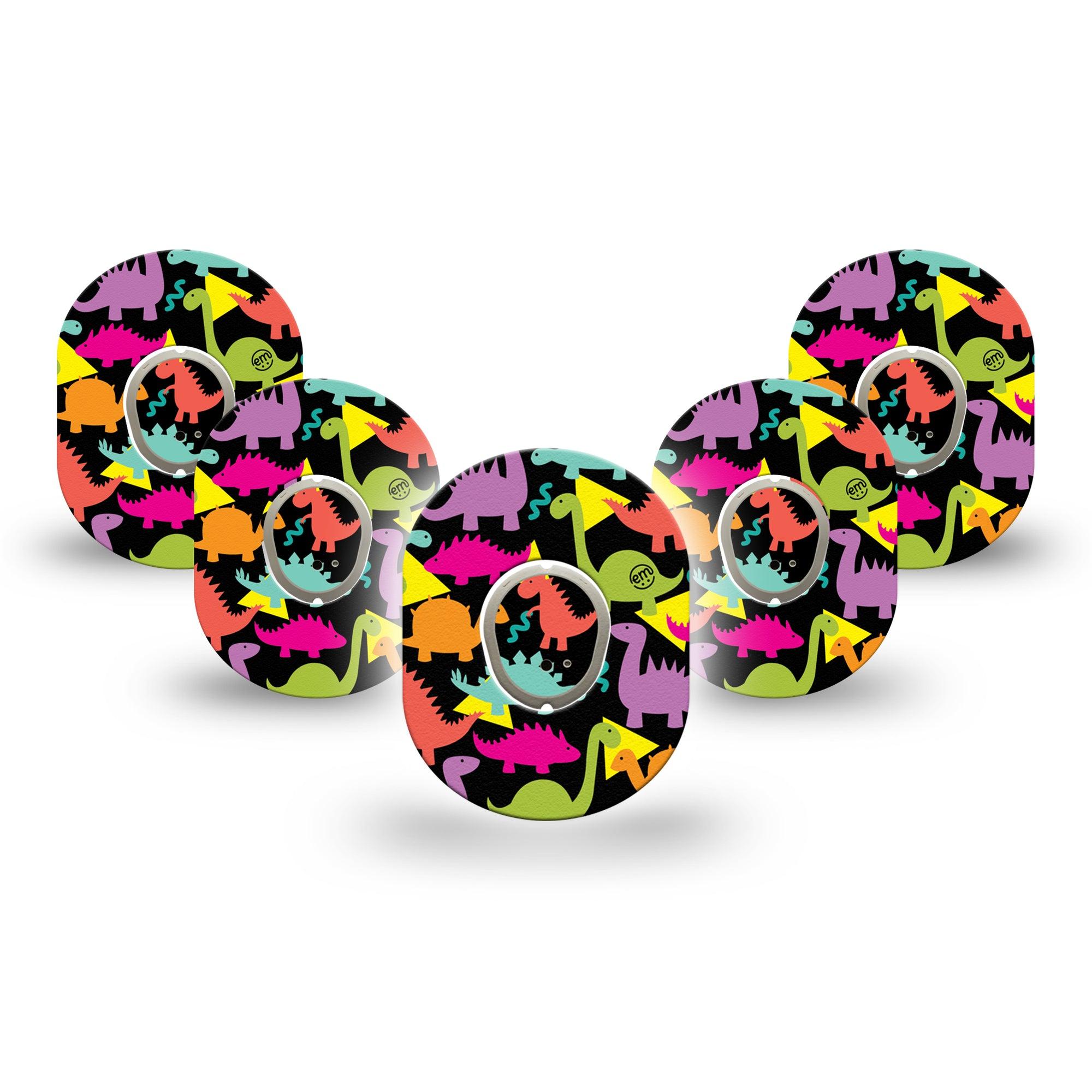 ExpressionMed Delightful Dinos Dexcom G7 Mini Tape, Dexcom Stelo Glucose Biosensor System, 5-Pack Tape and 5-Pack Sticker, Playful Dinosaurs, Patch Continuous Glucose Monitor Design