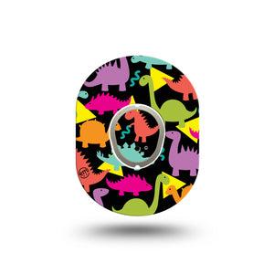 ExpressionMed Delightful Dinos Dexcom G7 Mini Tape, Dexcom Stelo Glucose Biosensor System, Single Tape and Single Sticker, Colorful Dinosaurs, Patch Continuous Glucose Monitor Design