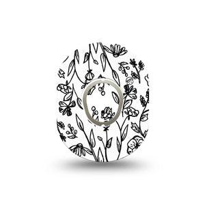 ExpressionMed Custom Black and White Floral Dexcom G7 Mini Tape, Dexcom Stelo Glucose Biosensor System, Single Tape and Single Sticker Unique Blossoms, Patch Continuous Glucose Monitor Design