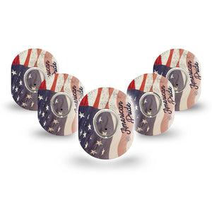 ExpressionMed American Pride Dexcom G7 Mini Tape, Dexcom Stelo Glucose Biosensor System, 5-Pack Tape and 5-Pack Sticker, National Flag, Patch Continuous Glucose Monitor Design