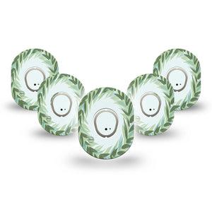 ExpressionMed Mint Dexcom G7 Mini Tape, Dexcom Stelo Glucose Biosensor System, 5-Pack Tape and 5-Pack Sticker, Leaf Crown, Patch Continuous Glucose Monitor Design