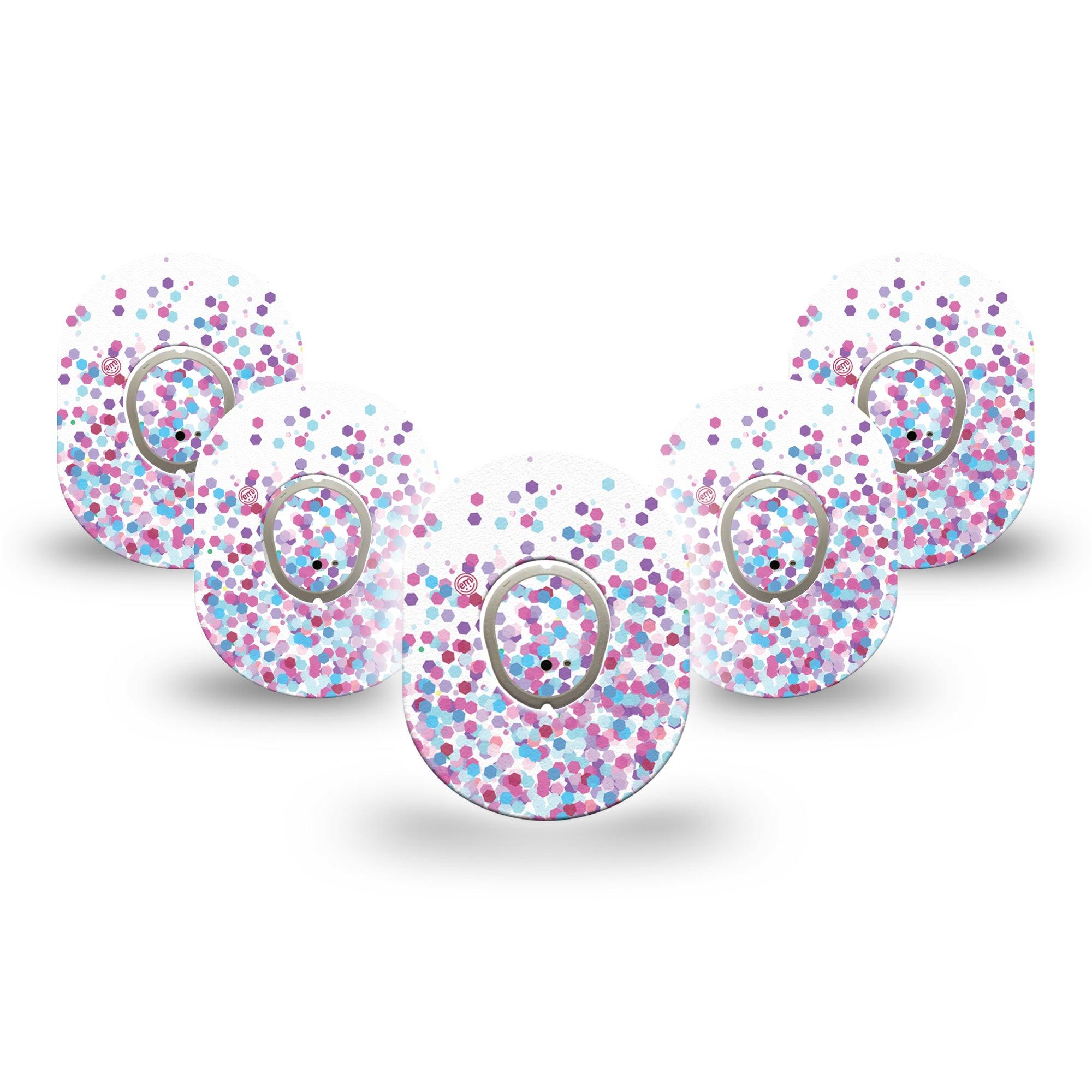 ExpressionMed Confetti Dexcom G7 Mini Tape, Dexcom Stelo Glucose Biosensor System, 5-Pack Tape and 5-Pack Sticker, Colored Small Papers, Patch Continuous Glucose Monitor Design