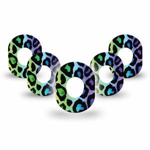 ExpressionMed Multicolored Cheetah Print Dexcom G7 Mini Tape, Dexcom Stelo Glucose Biosensor System, 5-Pack Tape, Vibrant Colored Animal Skin, Fixing Ring Patch Design, Dexcom Stelo Glucose Biosensor System