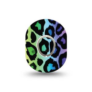 ExpressionMed Multicolored Cheetah Print Dexcom G7 Mini Tape, Dexcom Stelo Glucose Biosensor System, Single Tape and Single Sticker, Colorful Animal Skin, Patch Continuous Glucose Monitor Design