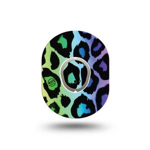 ExpressionMed Multicolored Cheetah Print Dexcom G7 Mini Tape, Dexcom Stelo Glucose Biosensor System, Single Tape and Single Sticker, Colorful Animal Skin, Patch Continuous Glucose Monitor Design