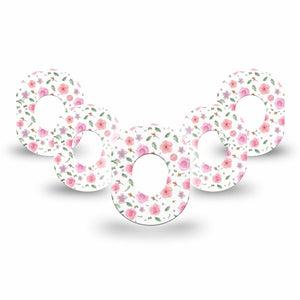 ExpressionMed Pastel Flower Dexcom G7 Mini Tape 5-Pack Light-Toned Flowerets, Fixing Ring Patch Design, Dexcom Stelo Glucose Biosensor System