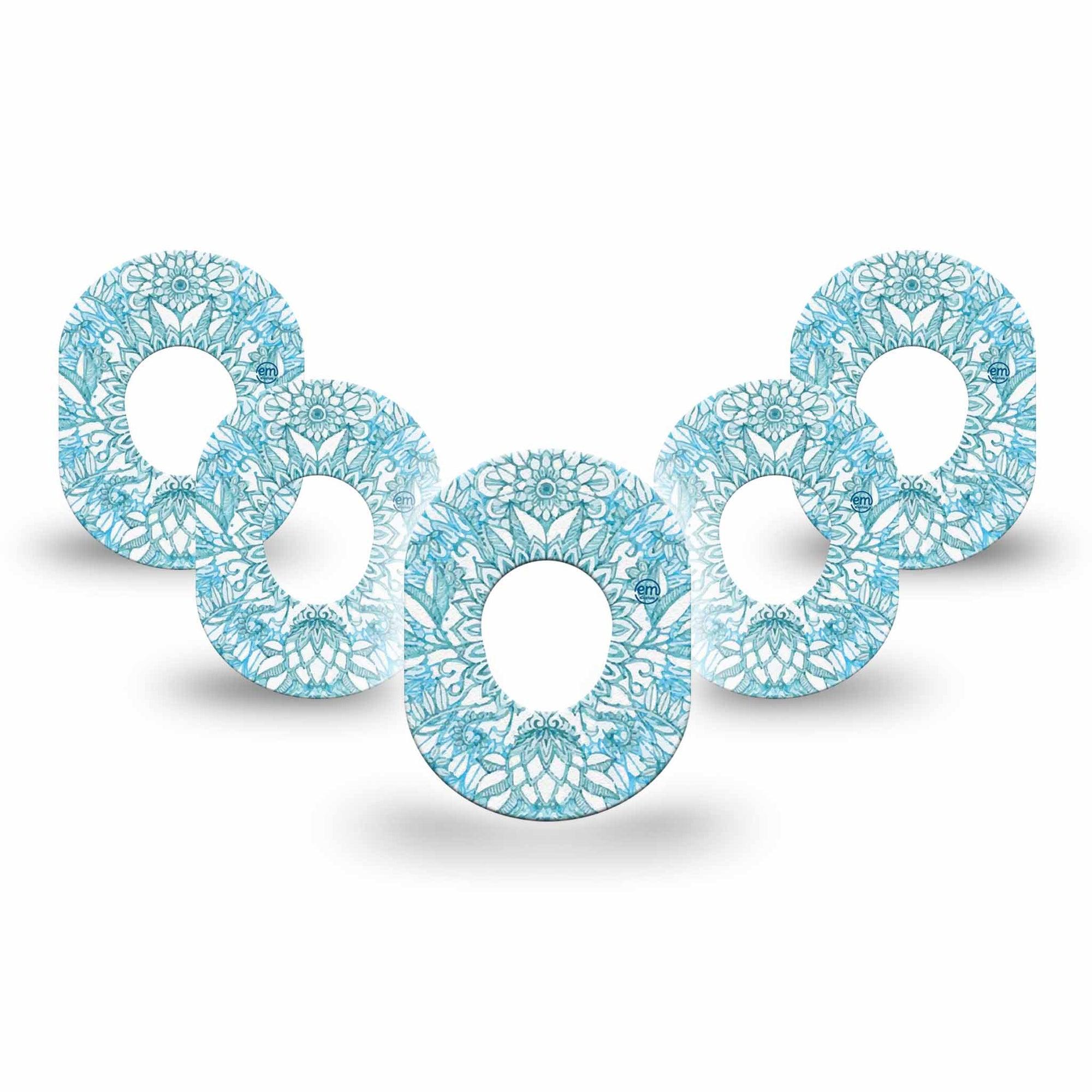 ExpressionMed Aqua Floral Dexcom G7 Mini Tape, Dexcom Stelo Glucose Biosensor System, 5-Pack Tape and 5-Pack Sticker Blue Blossoms Adhesive Tape CGM Design