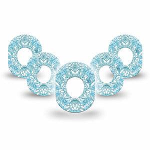 ExpressionMed Aqua Floral Dexcom G7 Mini Tape, Dexcom Stelo Glucose Biosensor System, 5-Pack Tape and 5-Pack Sticker Blue Blossoms Adhesive Tape CGM Design