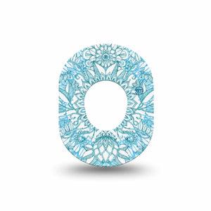 ExpressionMed Aqua Floral Dexcom G7 Mini Tape, Dexcom Stelo Glucose Biosensor System, Single Tape and Single Sticker Blue Blossoms Adhesive Tape CGM Design