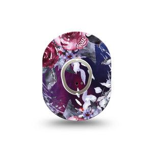 ExpressionMed Dark Rose Dexcom G7 Mini Tape, Dexcom Stelo Glucose Biosensor System, Single Tape and Single Sticker, Purple Roses, Patch Continuous Glucose Monitor Design