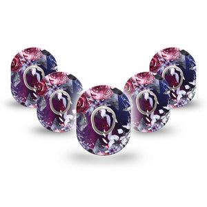 ExpressionMed Dark Rose Dexcom G7 Mini Tape, Dexcom Stelo Glucose Biosensor System, 5-Pack Tape and 5-Pack Sticker, Roses Artwork, Patch Continuous Glucose Monitor Design