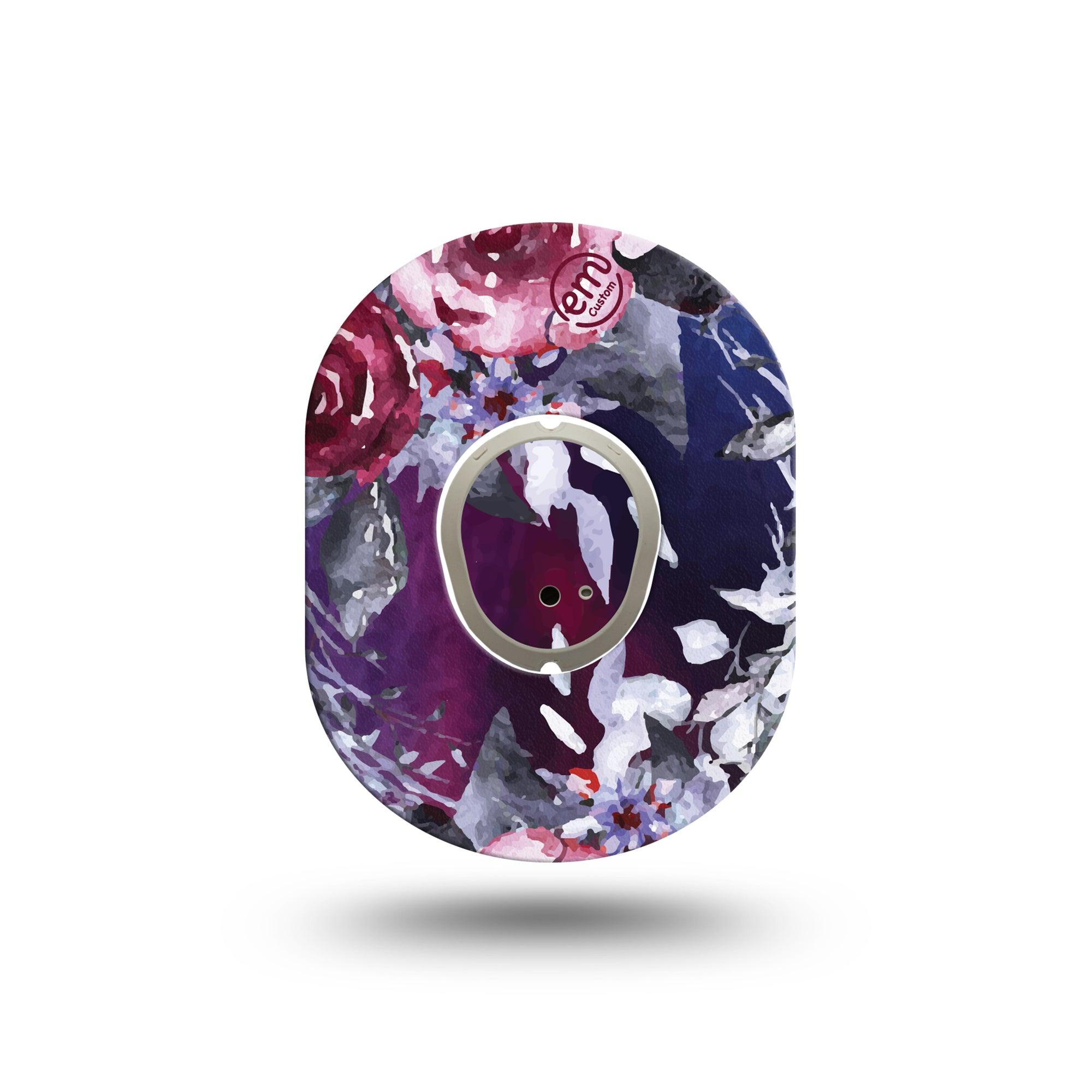 ExpressionMed Dark Rose Dexcom G7 Mini Tape, Dexcom Stelo Glucose Biosensor System, Single Tape and Single Sticker, Purple Roses, Patch Continuous Glucose Monitor Design