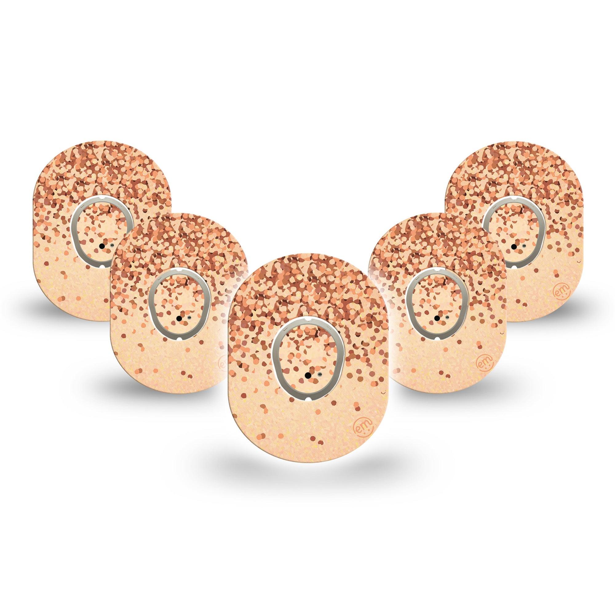 ExpressionMed Champagne Shimmer Dexcom G7 Mini Tape, Dexcom Stelo Glucose Biosensor System, 5-Pack Tape and 5-Pack Sticker, Glimmering Champagne, Patch Continuous Glucose Monitor Design
