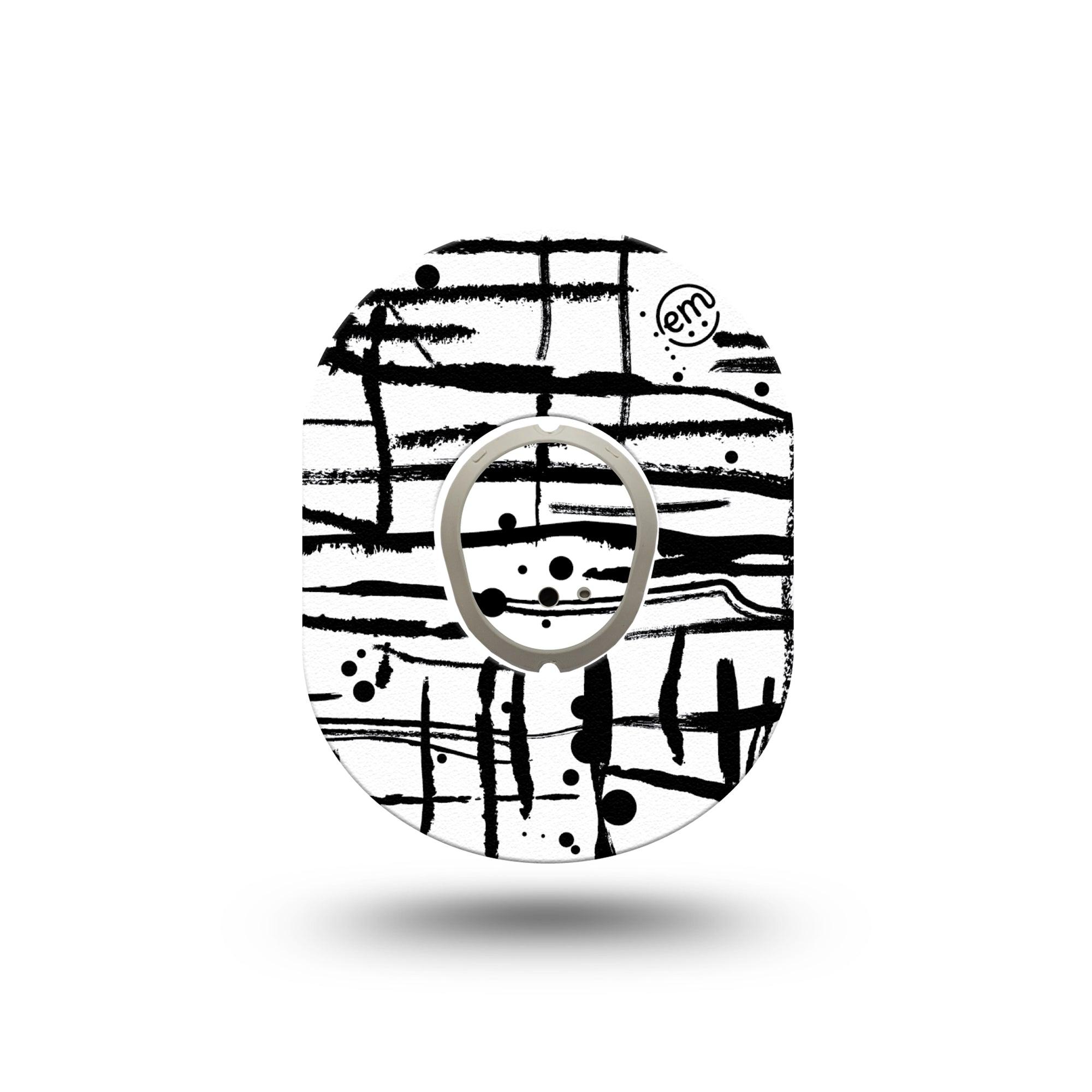 ExpressionMed B&W Drip Dexcom G7 Mini Tape, Dexcom Stelo Glucose Biosensor System, Single Tape and Single Sticker, Classic Ink Art, Patch Continuous Glucose Monitor Design