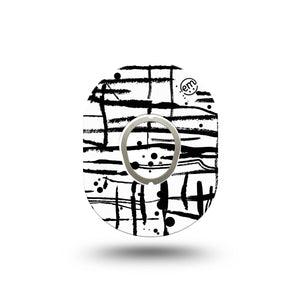 ExpressionMed B&W Drip Dexcom G7 Mini Tape, Dexcom Stelo Glucose Biosensor System, Single Tape and Single Sticker, Classic Ink Art, Patch Continuous Glucose Monitor Design