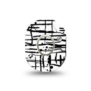 ExpressionMed B&W Drip Dexcom G7 Mini Tape, Dexcom Stelo Glucose Biosensor System, Single Tape and Single Sticker, Classic Ink Art, Patch Continuous Glucose Monitor Design