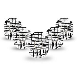 ExpressionMed B&W Drip Dexcom G7 Mini Tape, Dexcom Stelo Glucose Biosensor System, 5-Pack Tape and 5-Pack Sticker, Ink Drop, Patch Continuous Glucose Monitor Design