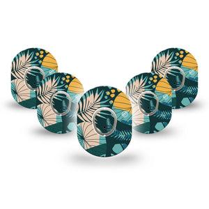 ExpressionMed Jungle Tropics Dexcom G7 Mini Tape, Dexcom Stelo Glucose Biosensor System, 5-Pack Tape and 5-Pack Sticker, Forest Leaves, Patch Continuous Glucose Monitor Design