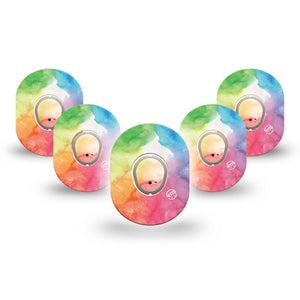 ExpressionMed Rainbow Clouds Dexcom G7 Mini Tape, Dexcom Stelo Glucose Biosensor System, 5-Pack Tape and 5-Pack Sticker, Watercolored Clouds, Patch Continuous Glucose Monitor Design