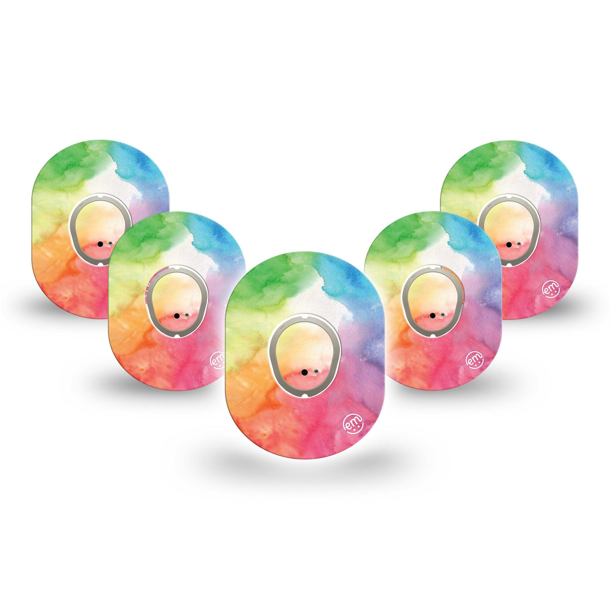 ExpressionMed Rainbow Clouds Dexcom G7 Mini Tape, Dexcom Stelo Glucose Biosensor System, 5-Pack Tape and 5-Pack Sticker, Watercolored Clouds, Patch Continuous Glucose Monitor Design